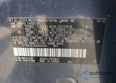 2013 Toyota Rav4 Limited из США, поврежденный, VIN 2T3DFREV8DW069464